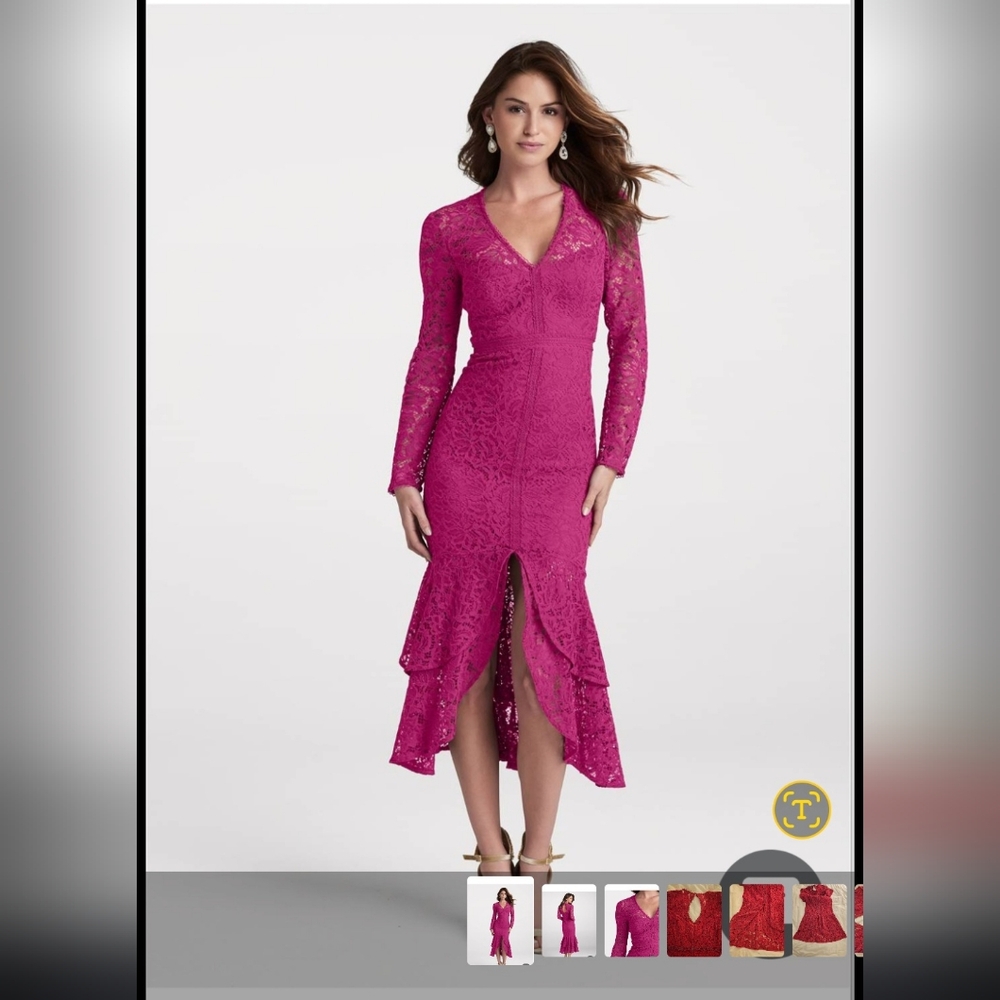 Venus Dark Pink Lace Dress, Size 10 : TIERED LACE MIDI DRESS